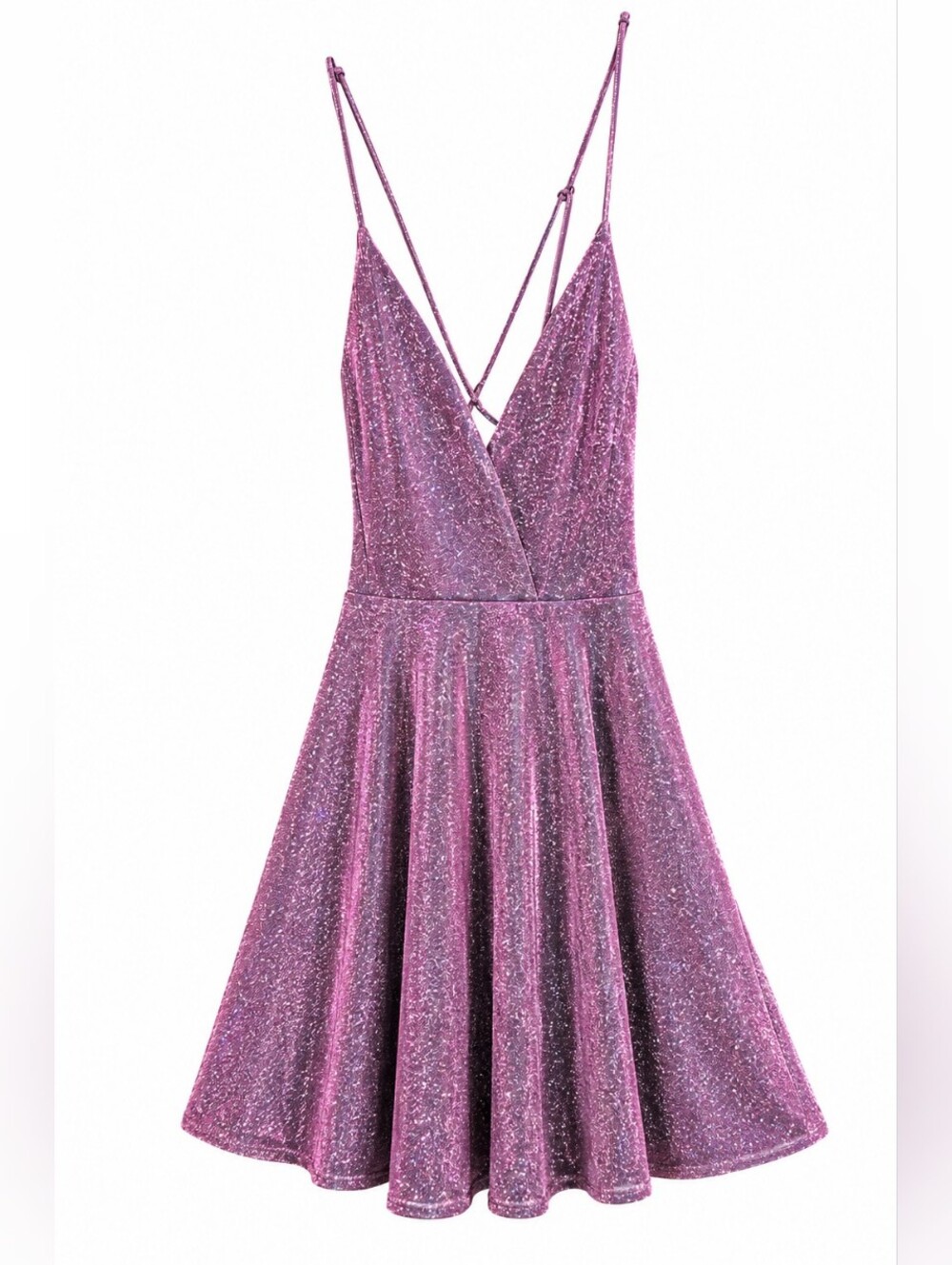 Lovely Day Women’s Medium Purple Glitter Strappy V-Neck Party Dress